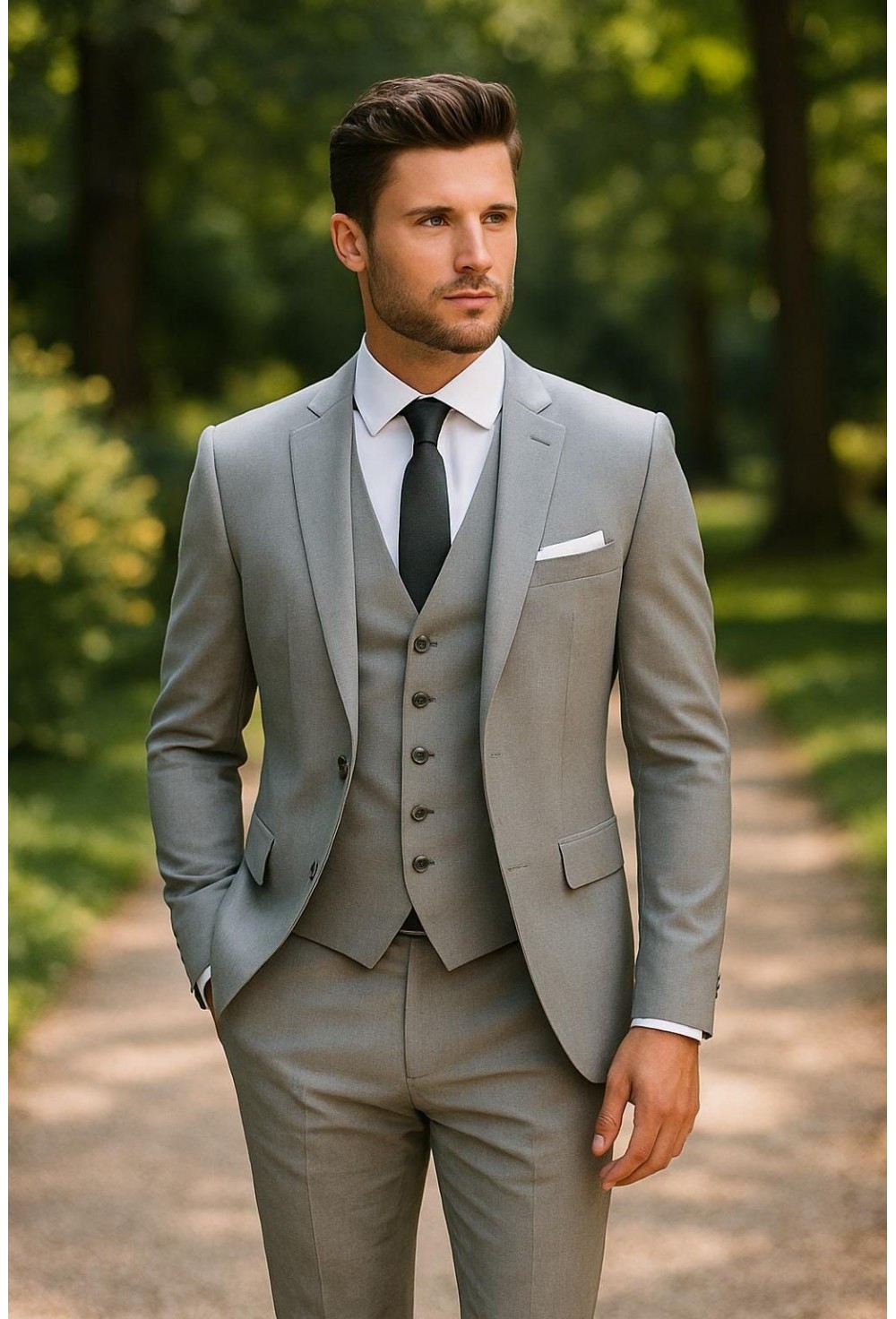 Lapel Vest Grey Suit