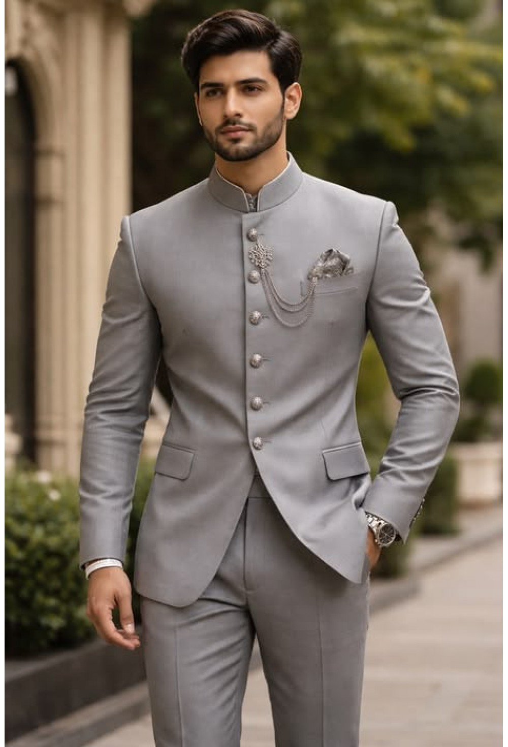 Grey Bandhgala Suit