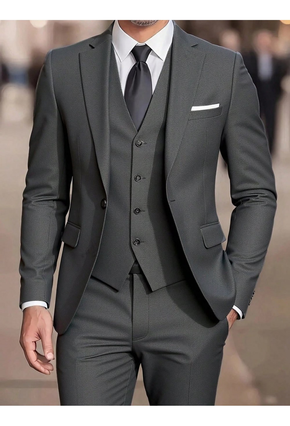 Steel Grey Solid Premium Three-Piece Suit 