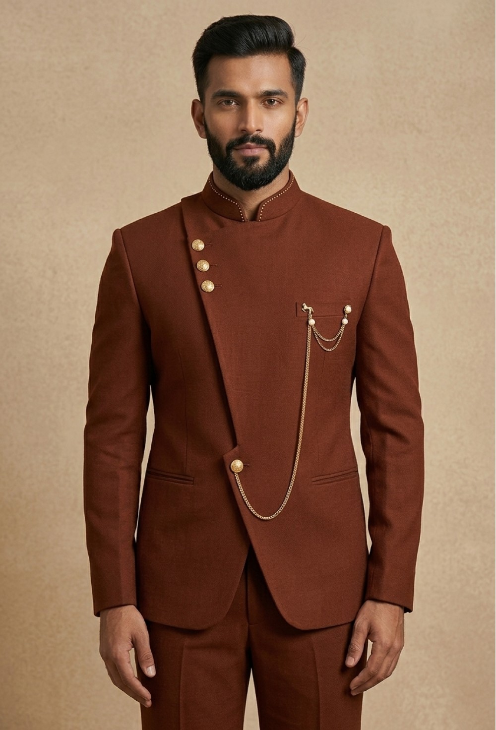 Brown Bandhgala Suit