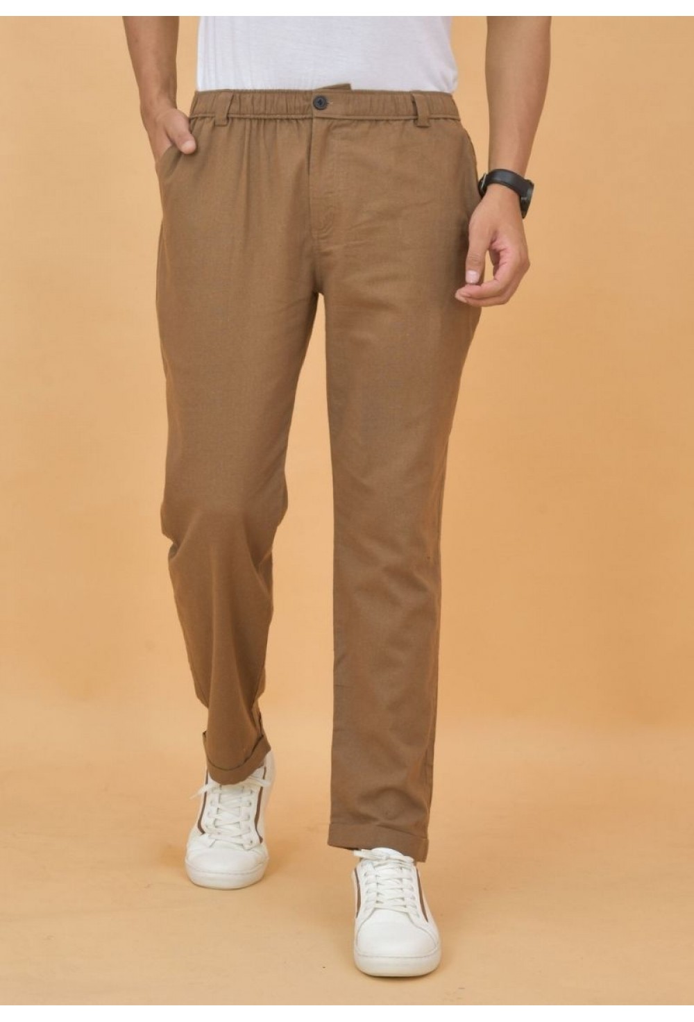 Brown Cotton Formal Trouser