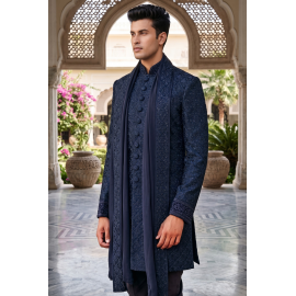 Men's Royal Navy Blue Tone-on-Tone Embroidered Ind..