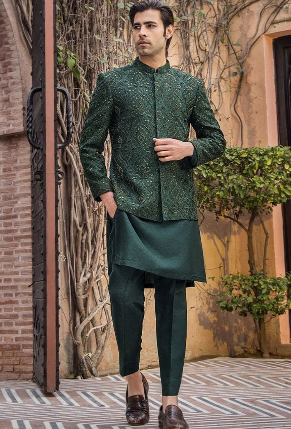 Premium Bottle Green Designer Indo-Western