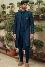 Premium Navy Blue Geometric Indo-Western