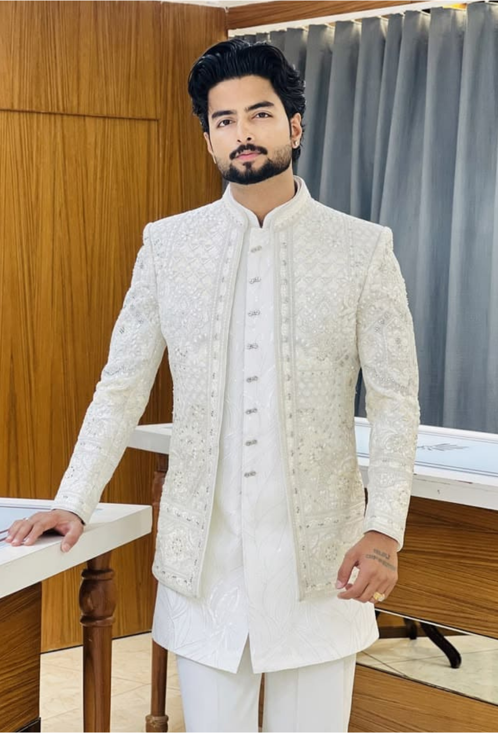 Premium Ivory White Embroidered Indo-Western