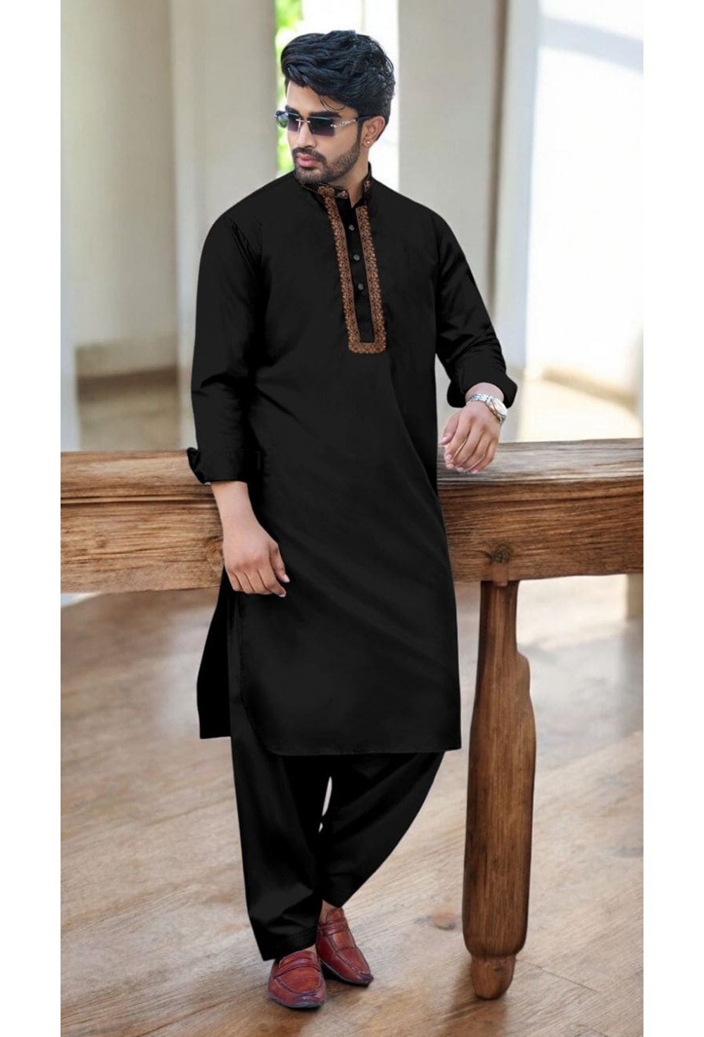 Jet Black Wash & Wear Festive Kurta