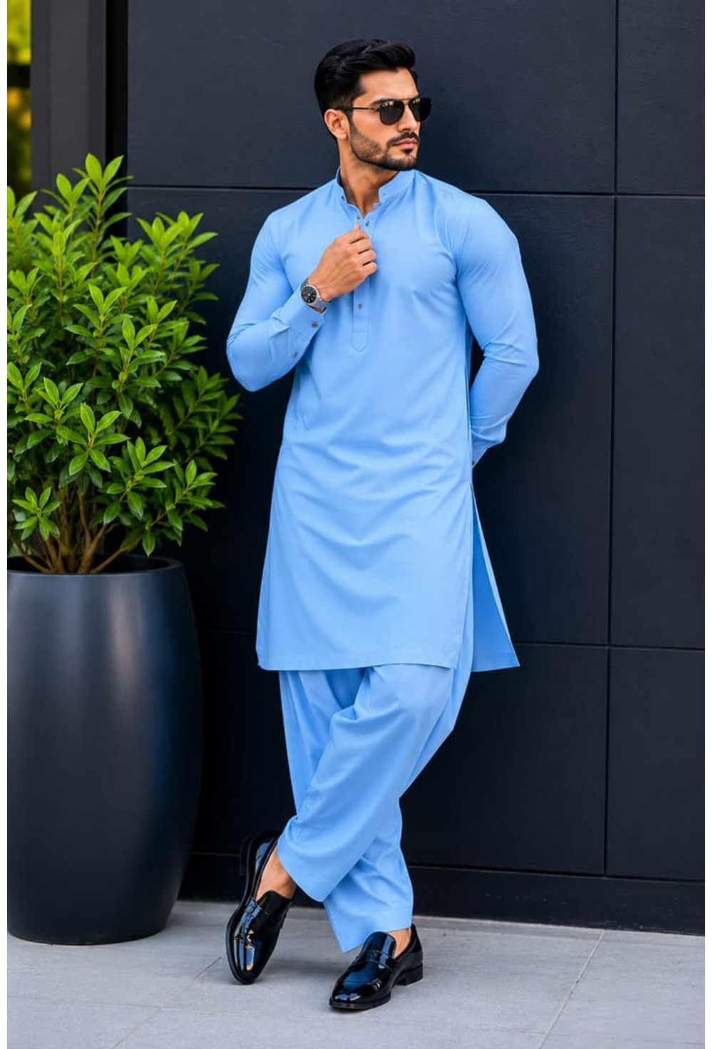 Sky Blue Premium Wash & Wear Kurta