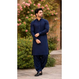 Midnight Navy Blue Wash & Wear Kurta