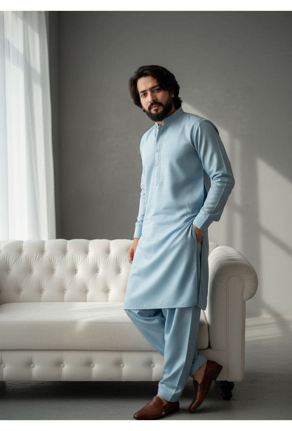 Glacier Ice Blue Wash & Wear Kurta