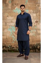 Classic Steel Navy Wash & Wear Pathani Kurta