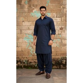 Classic Steel Navy Wash & Wear Pathani Kurta