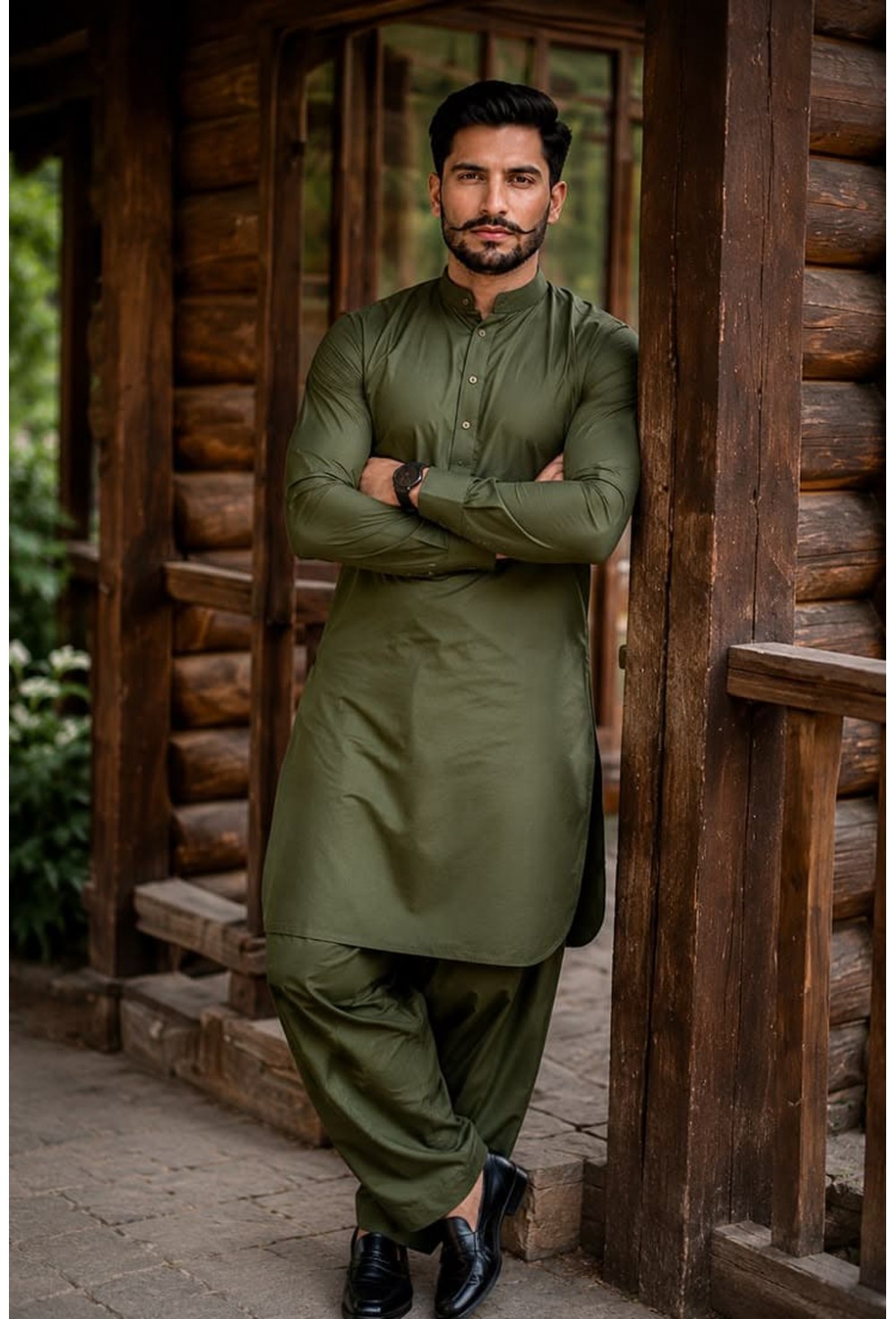 Olive Green Wash & Wear Kurta