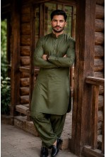 Olive Green Wash & Wear Kurta