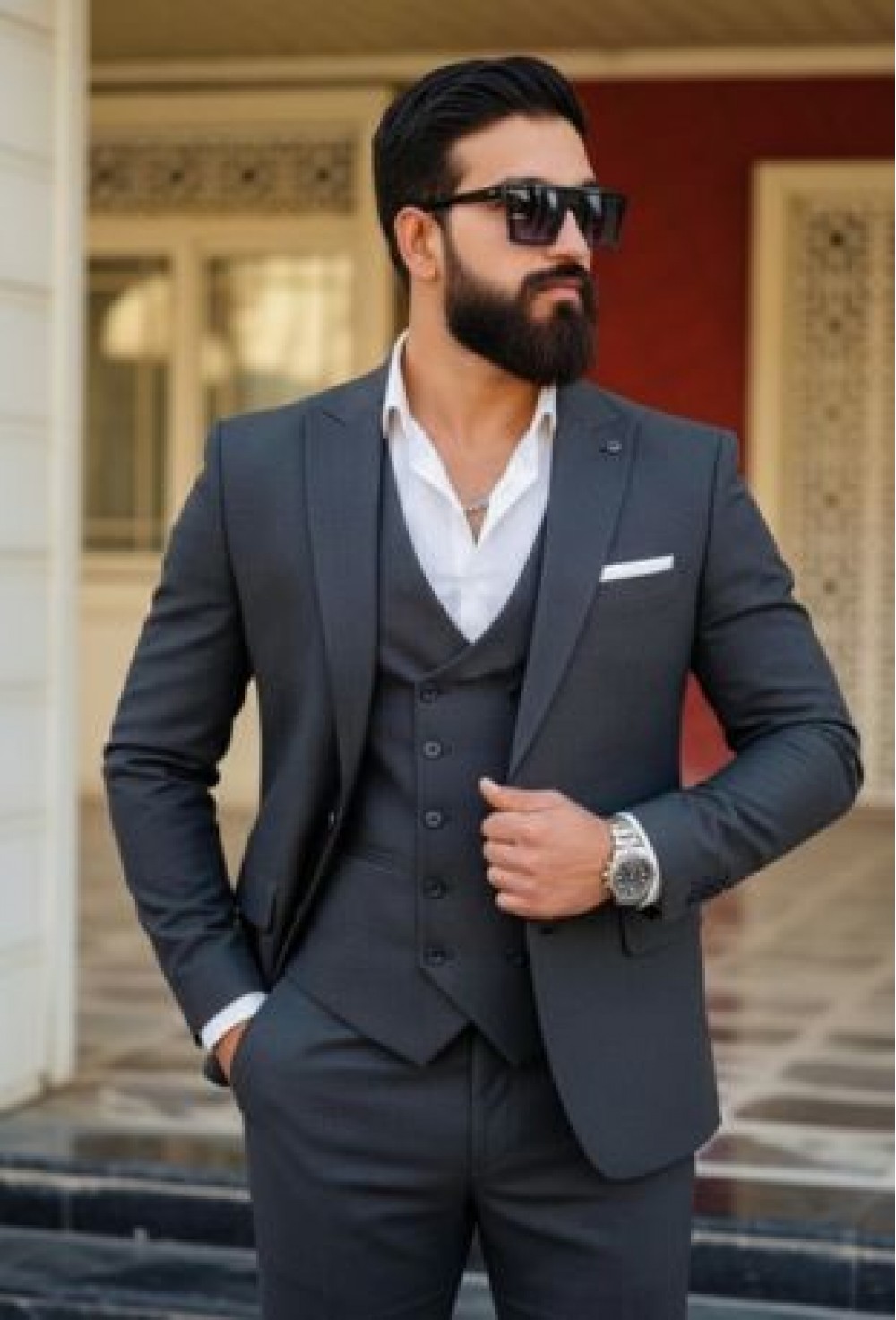 Steel Grey Solid Premium Three-Piece Suit Fabric