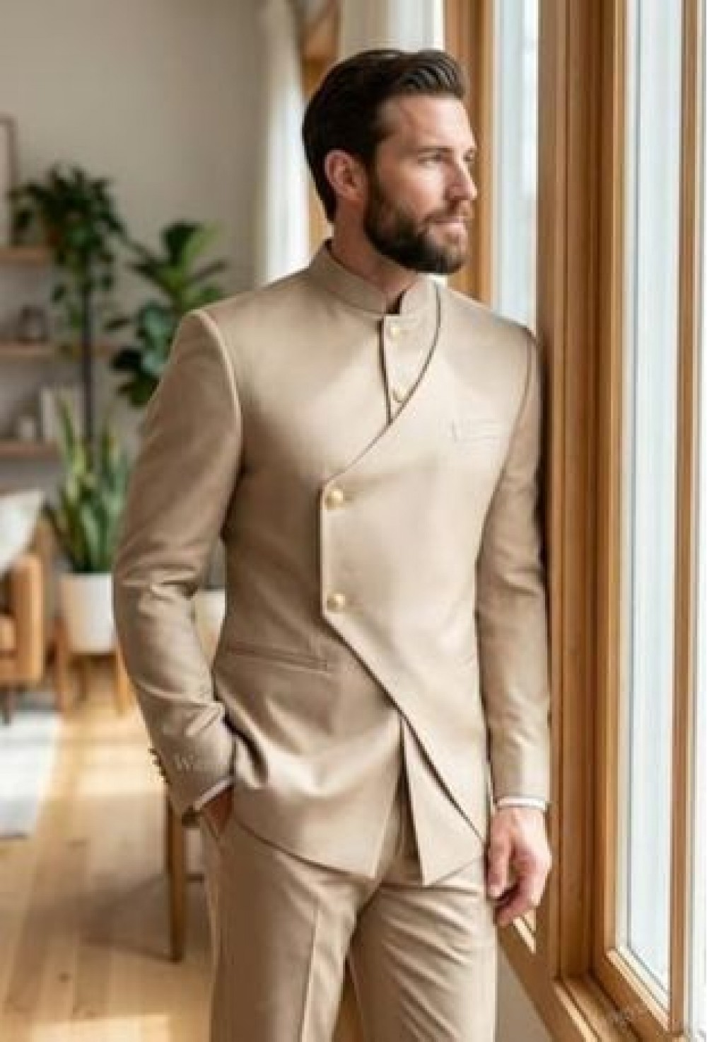 Beige Premium Bandhgala Suit Set