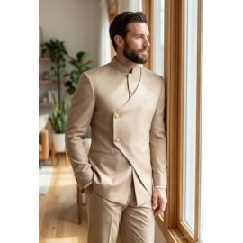 Beige Premium Bandhgala Suit Set