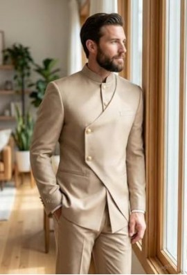 Beige Premium Bandhgala Suit Set
