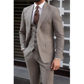 Beige Taupe Pinstripe Three-Piece Suit