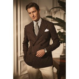 Chocolate Brown Pinstripe Double-Breasted Blazer