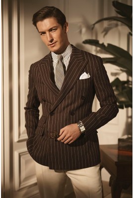 Chocolate Brown Pinstripe Double-Breasted Blazer