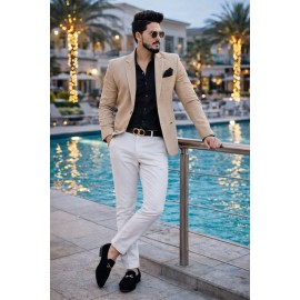 Beige Solid Premium Blazer Fabric