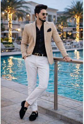 Beige Solid Premium Blazer Fabric