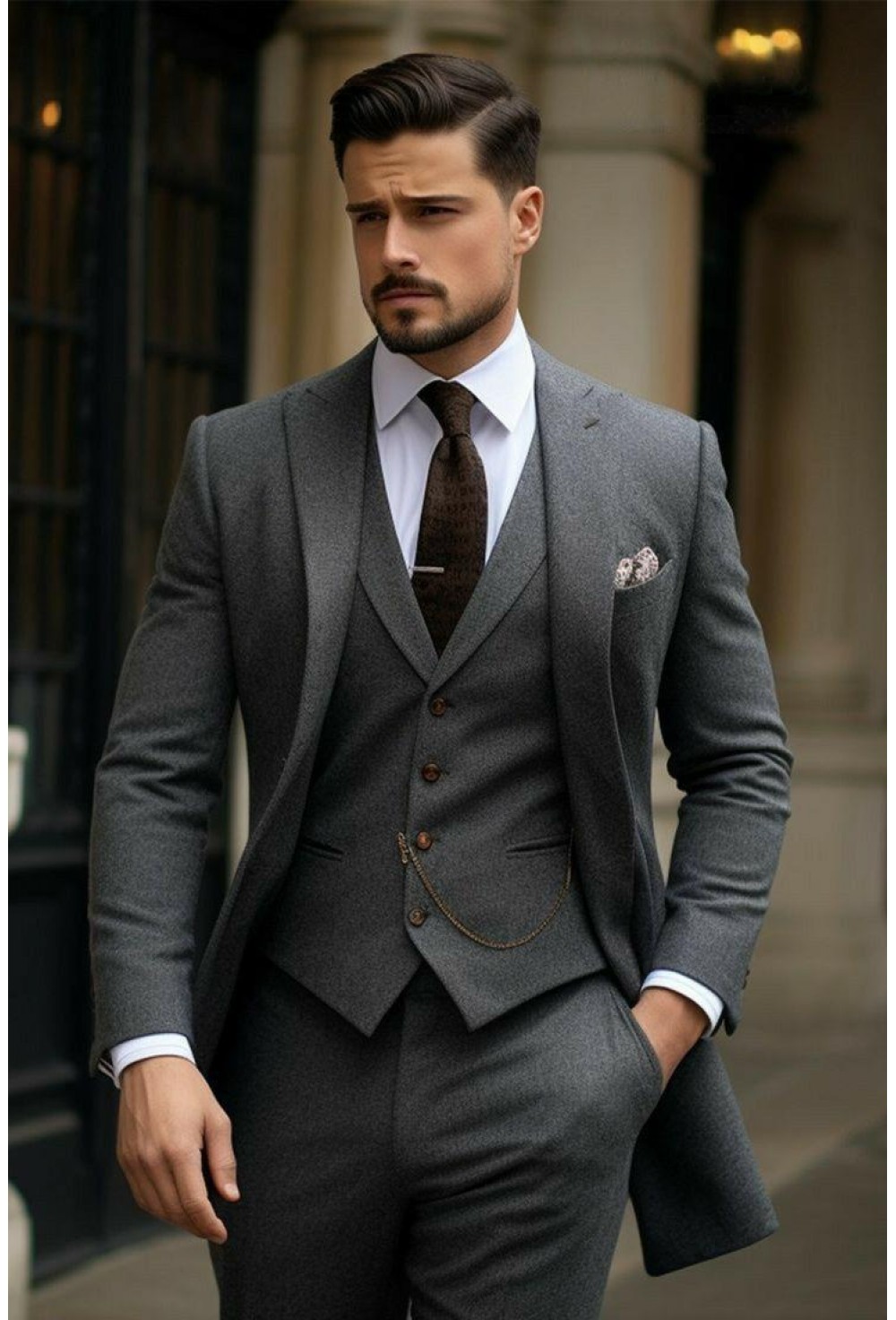 Charcoal Grey Solid Three-Piece Suit Fabric