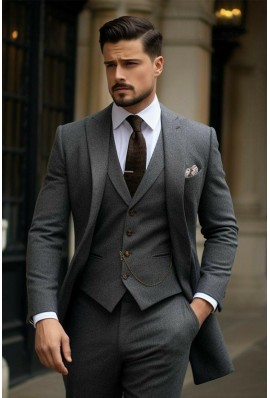 Charcoal Grey Solid Three-Piece Suit Fabric