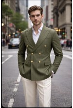 Olive Green Double-Breasted Blazer