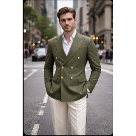Olive Green Double-Breasted Blazer