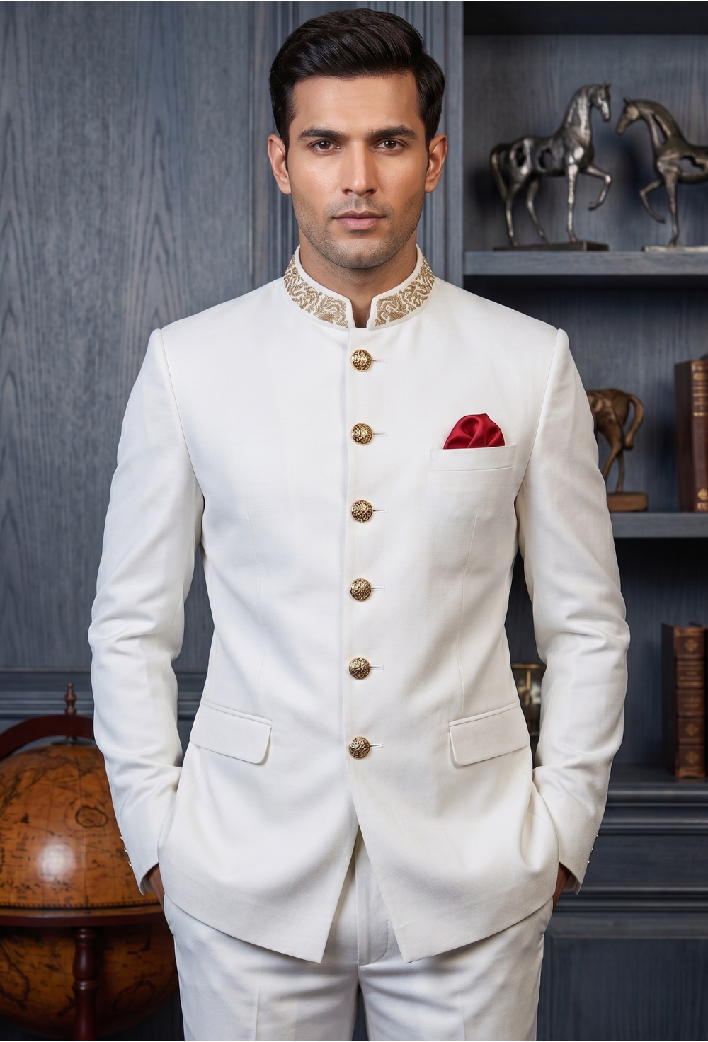 Off White Bandhgala Suit