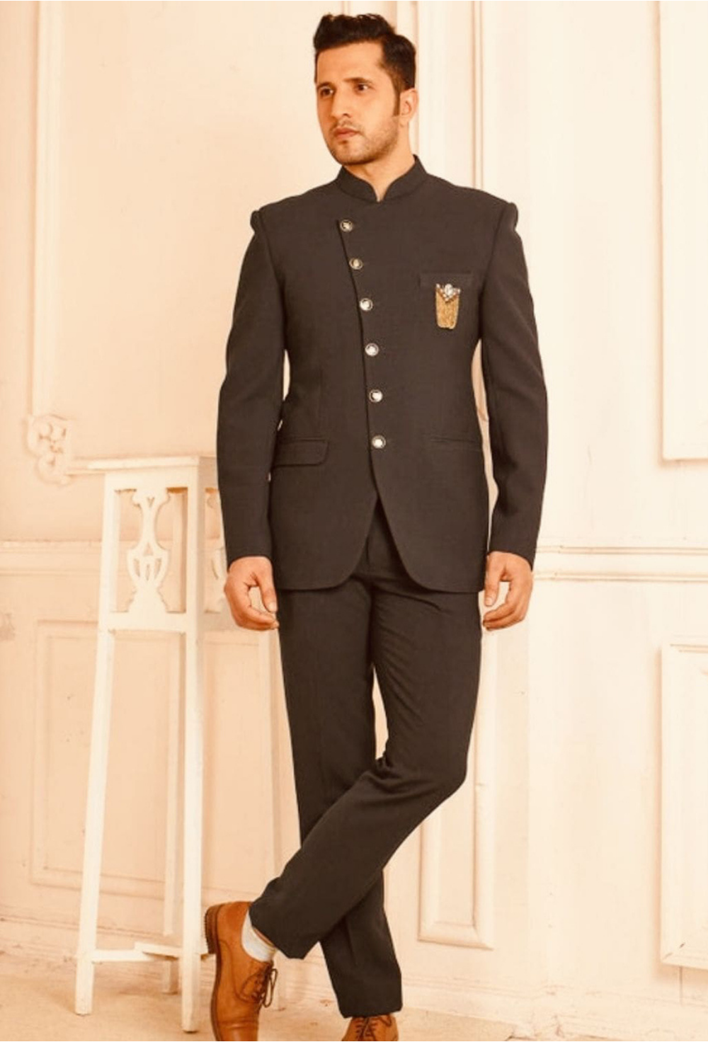 Premium Charcoal Black Bandhgala Suit