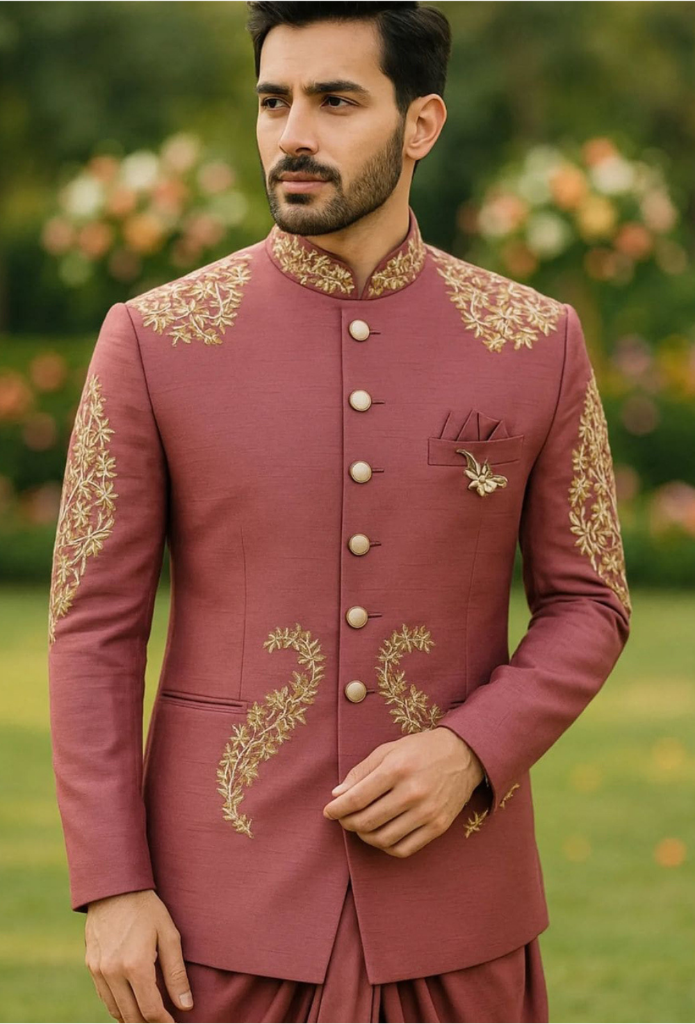 Premium Dusty Rose Bandhgala Suit