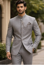 Premium Silver Grey Bandhgala Suit