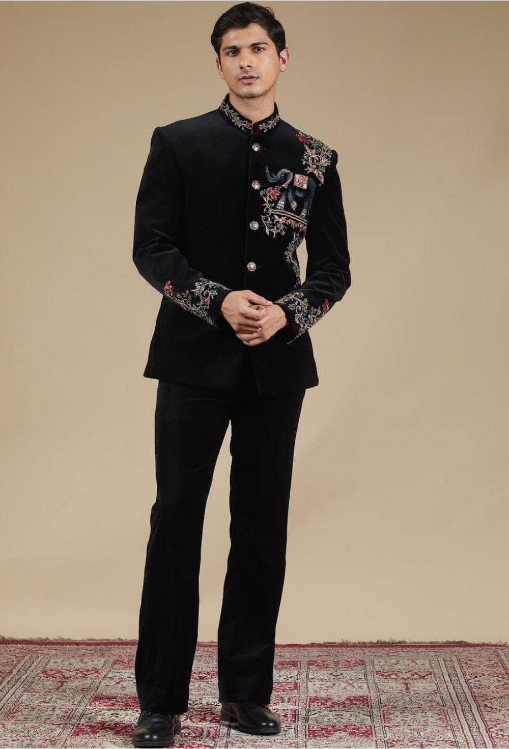 Premium Black Embroidered Bandhgala Suit