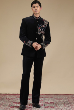 Premium Black Embroidered Bandhgala Suit