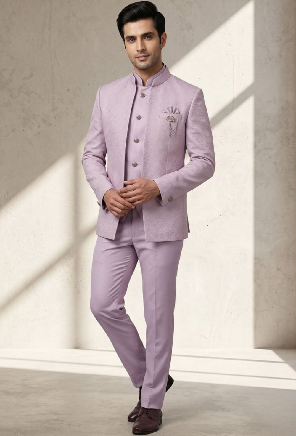 Premium Pastel Lavender Bandhgala Suit