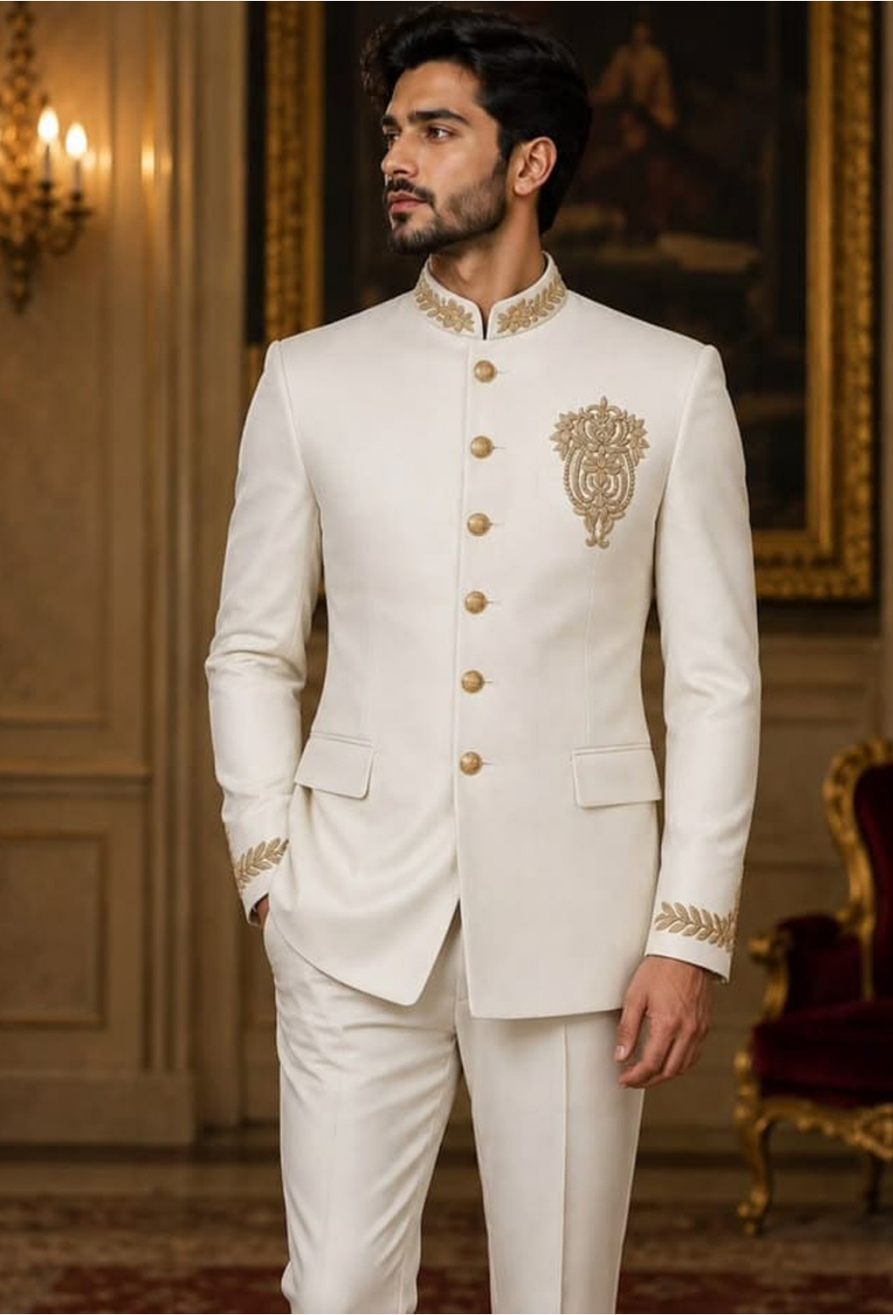 Premium Ivory White Bandhgala Suit