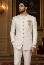 Premium Ivory White Bandhgala Suit
