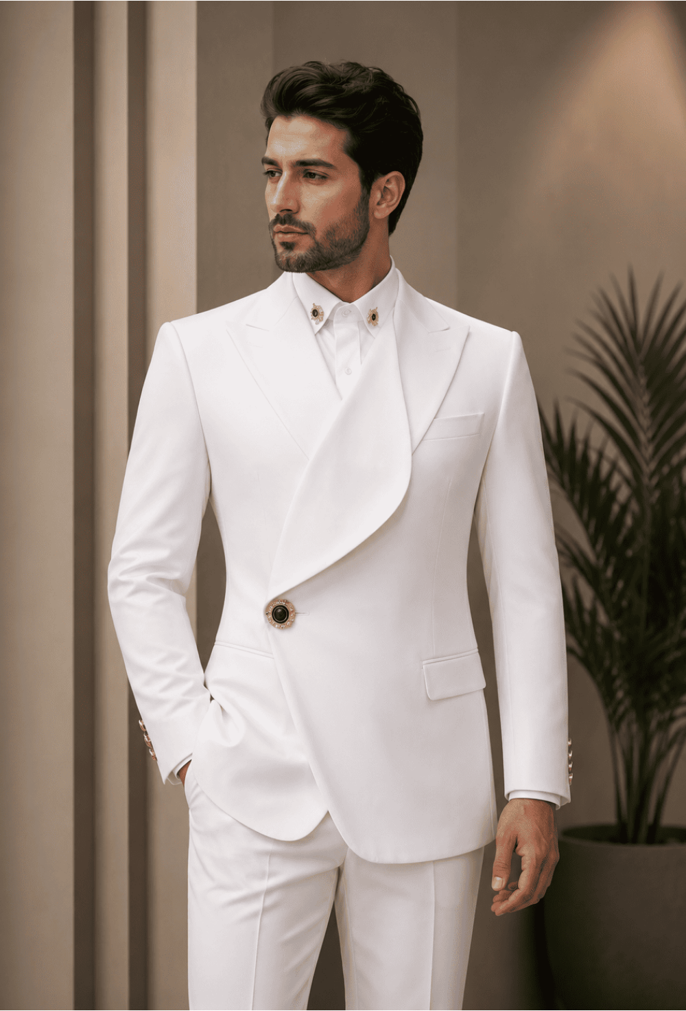 Premium White Bandhgala Suit