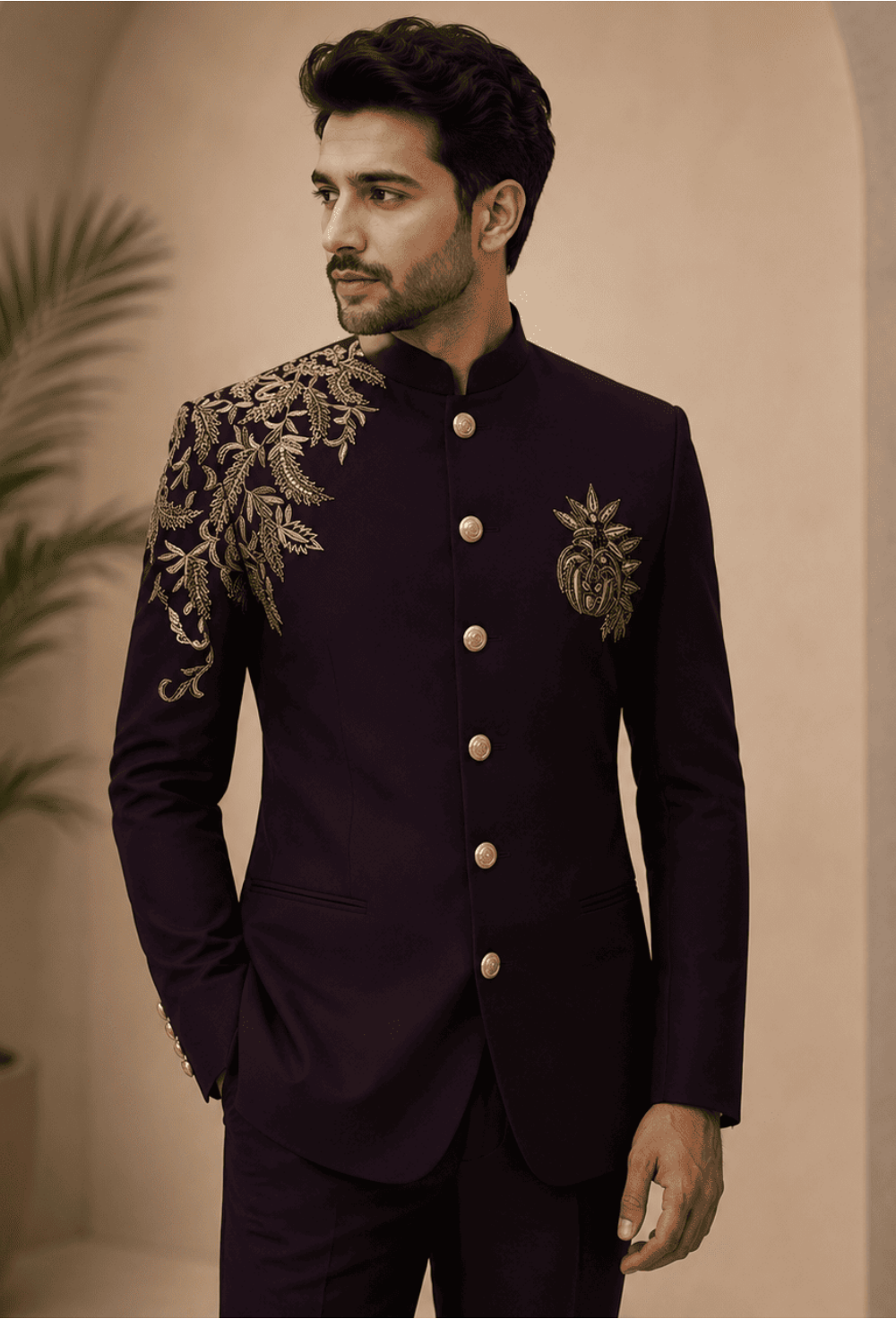 Premium Deep Plum Bandhgala Suit