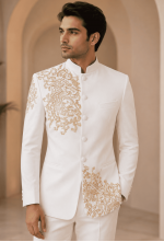 Premium White Gold Bandhgala Suit