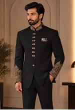 Royal Midnight Black Hand-Embroidered Bandhgala Jodhpuri Suit
