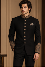Sovereign Black Zari-Embroidered Bandhgala Suit
