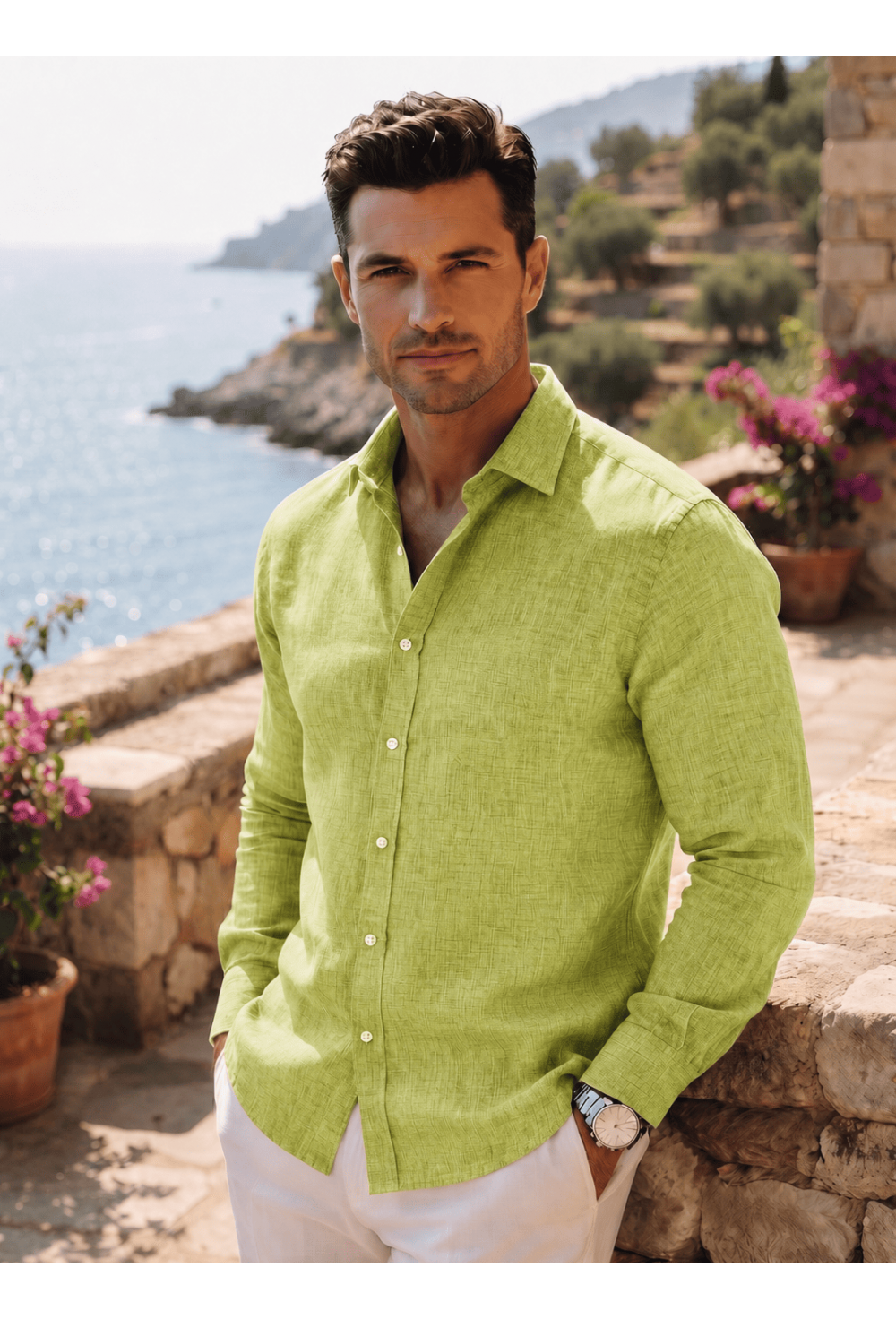 Light Olive Green Slub Linen