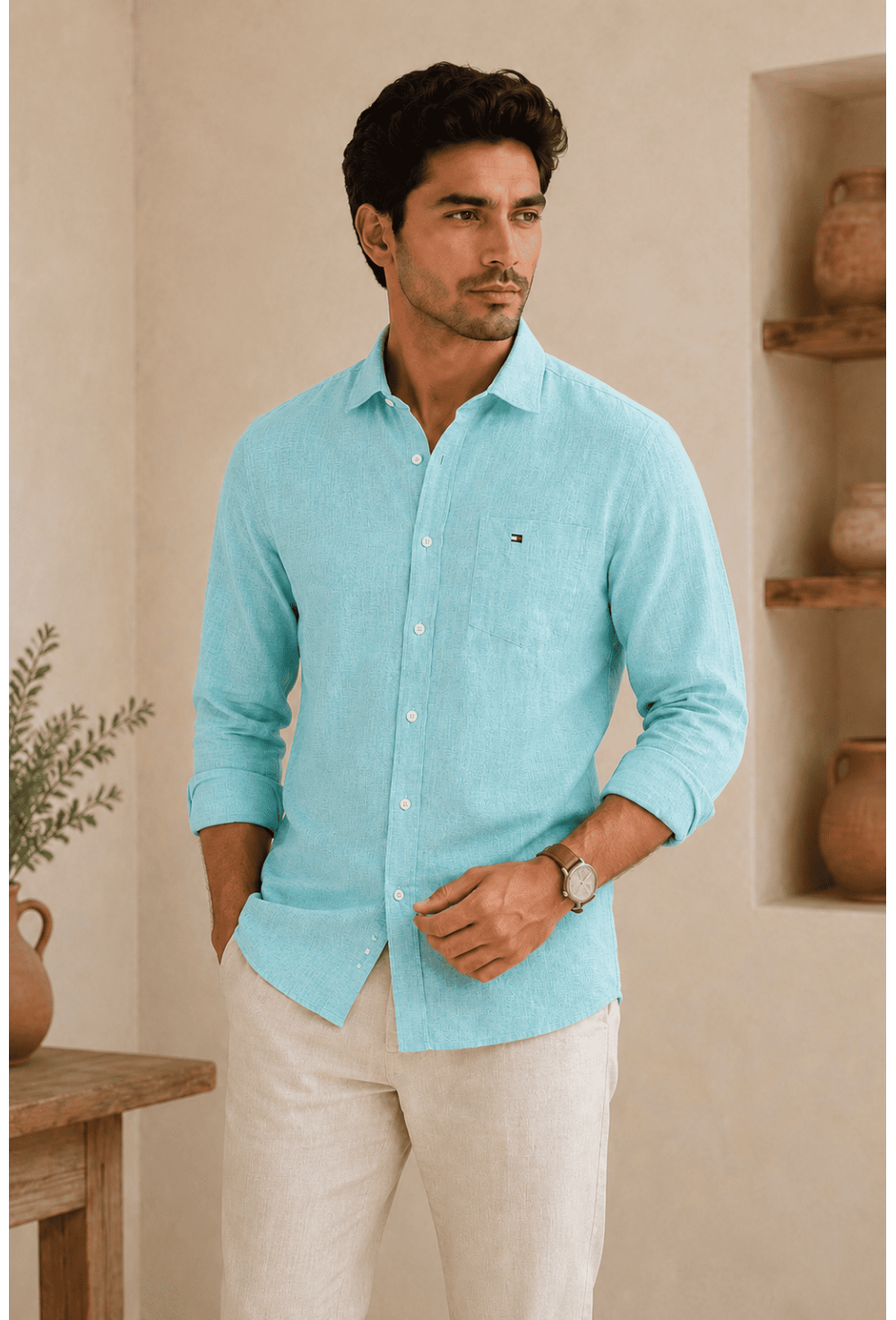 Sky Blue Textured Linen