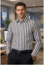 Classic Charcoal & White Striped Linen