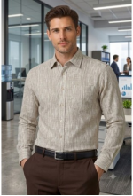 Classic Khaki Textured Striped Linen