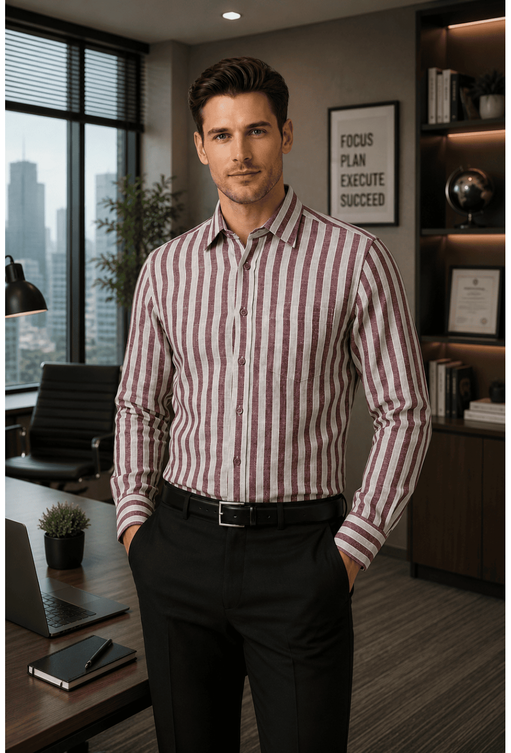 Classic Burgundy & White Striped Linen