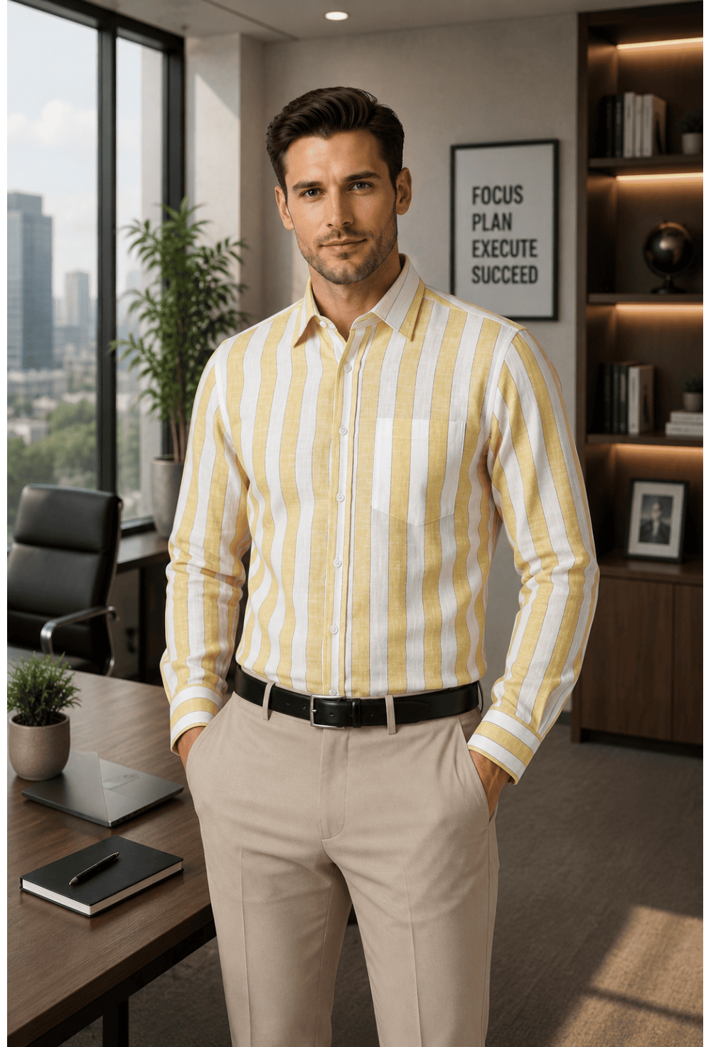 Classic Yellow & White Striped Linen